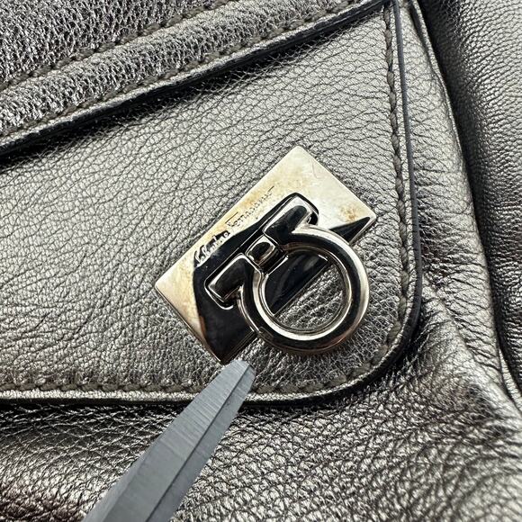 Salvatore Ferragamo Authentic Womens Bronze Leather Lock Closure Shoulder Bag - Picture 8 of 9